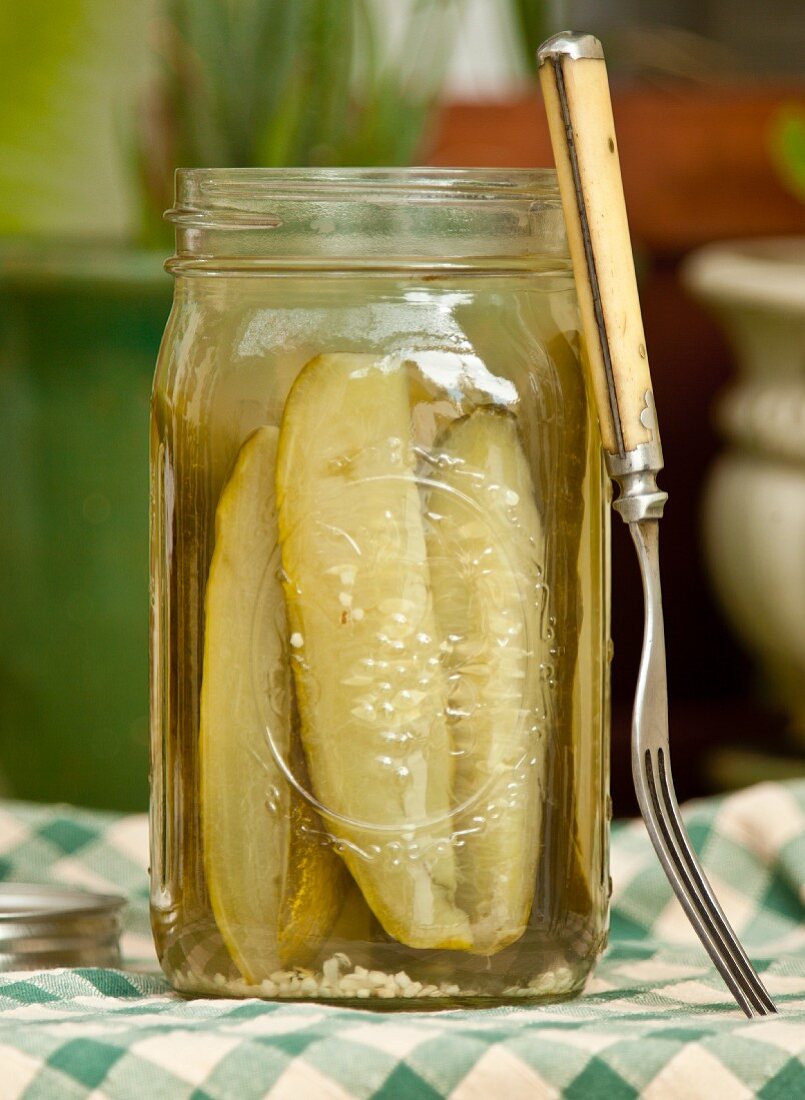 Homemade dill pickles in a screw-top jar