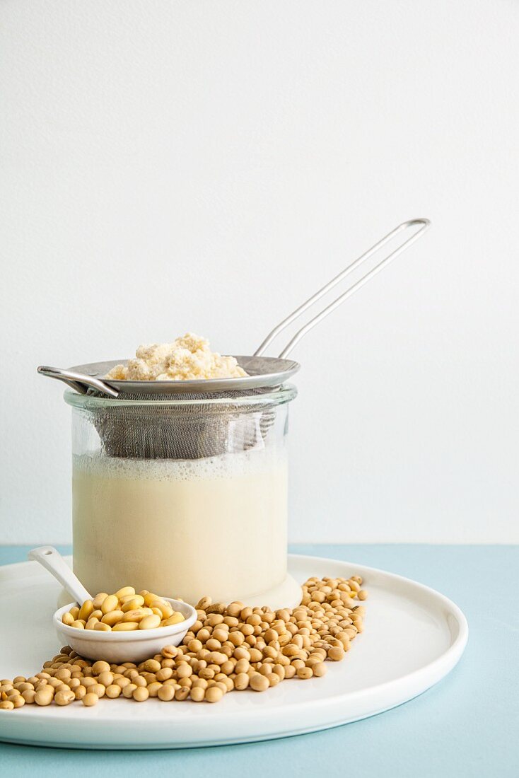 Homemade soya milk with soya beans