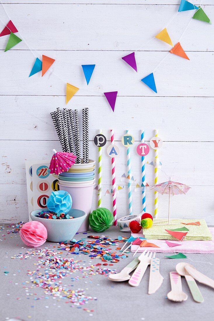 Colourful party decorations for a children's birthday party