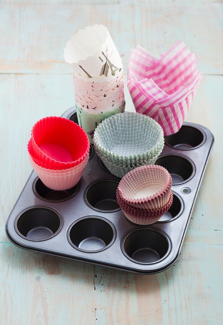 Baking cases and a muffin tin
