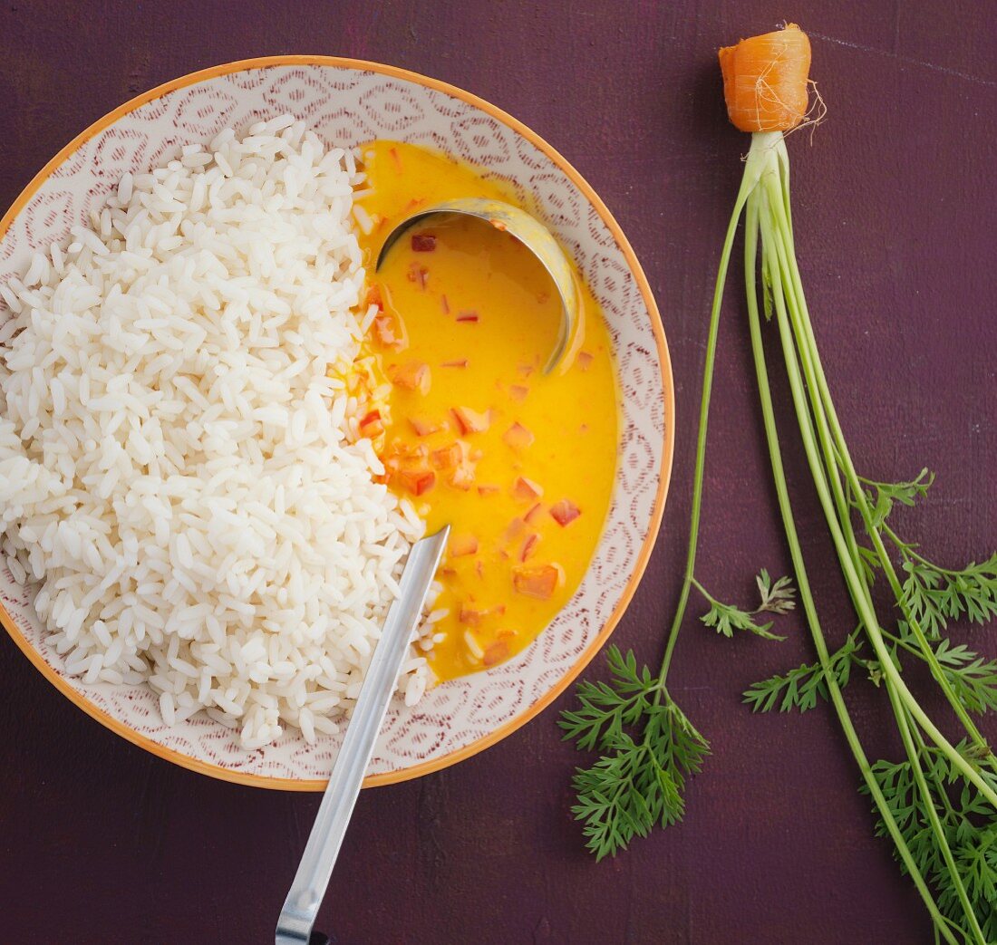 Reis mit Möhren-Paprika-Sauce