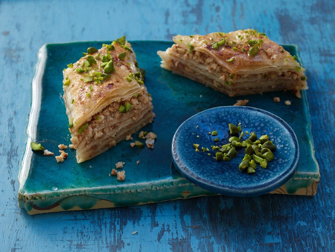 Baklava (filo pastry slices with nuts in syrup)