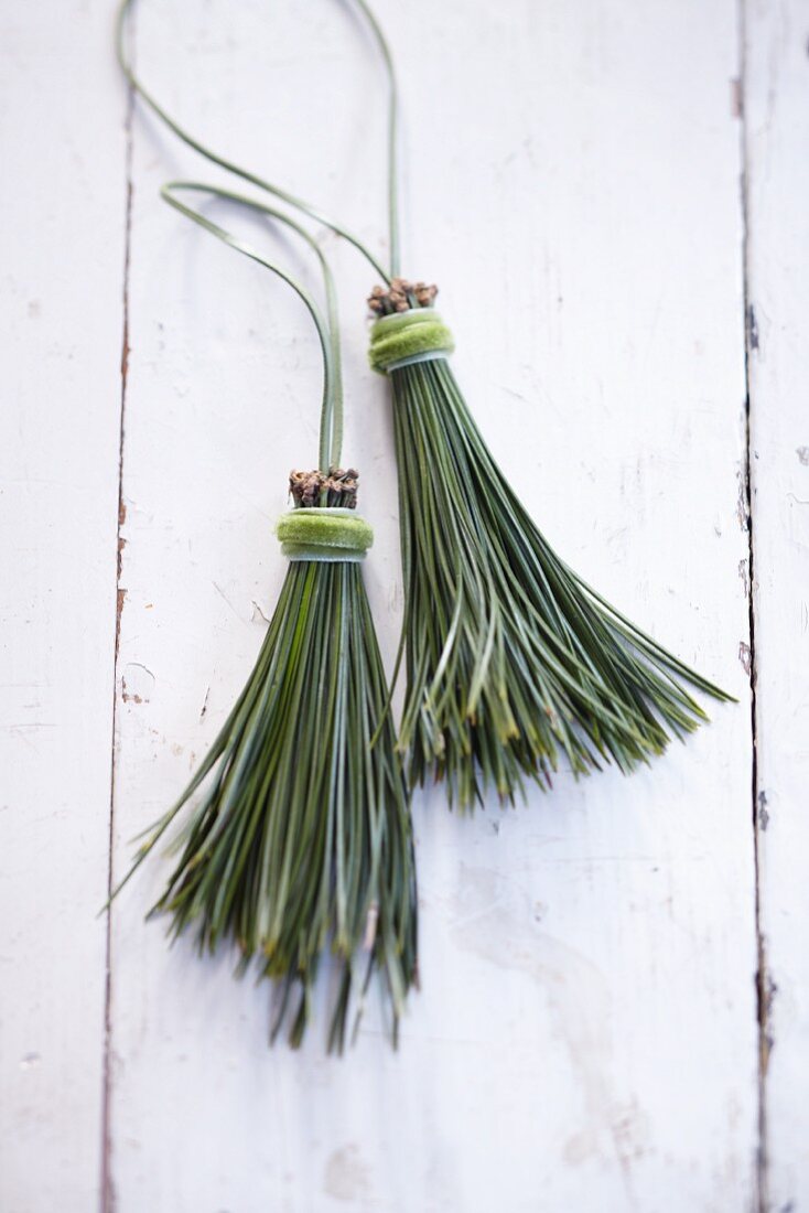 Homemade tassels made from pine needles
