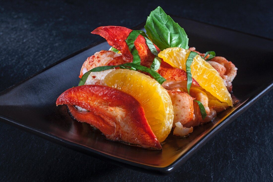 Lobster with oranges and basil
