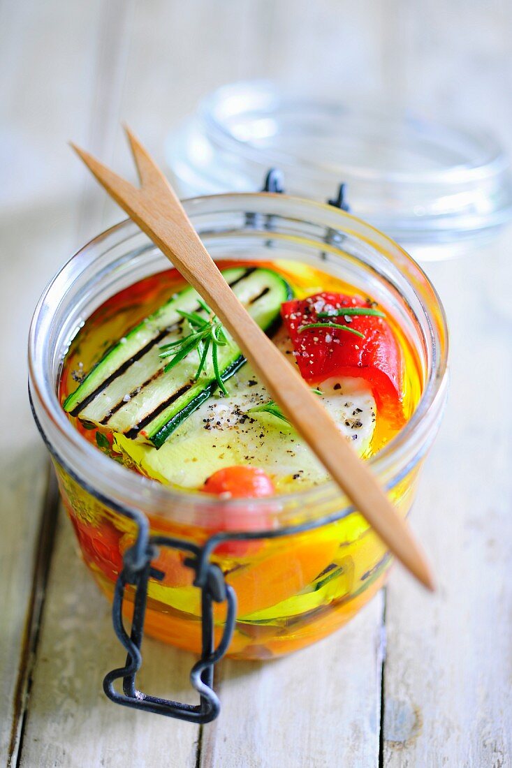 Pickled cheese with grilled vegetables