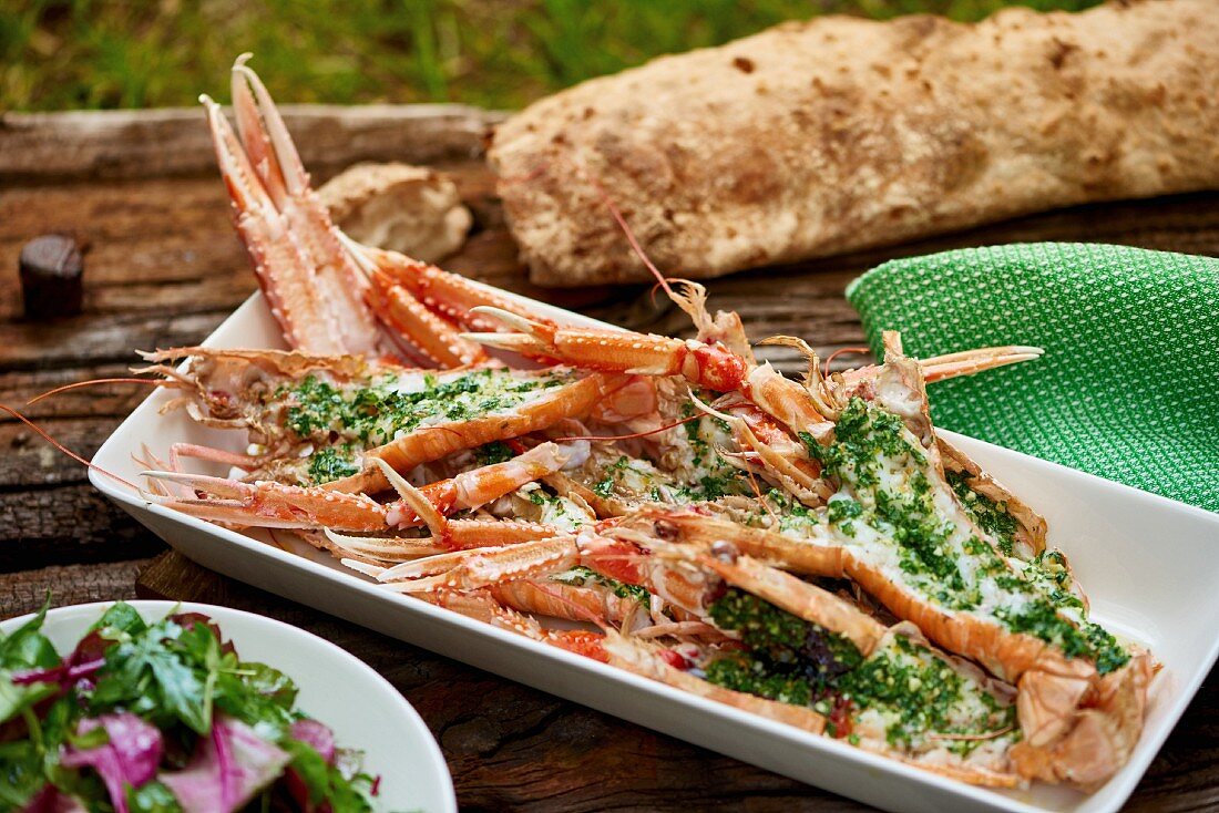 Lobster with parsley sauce and bread