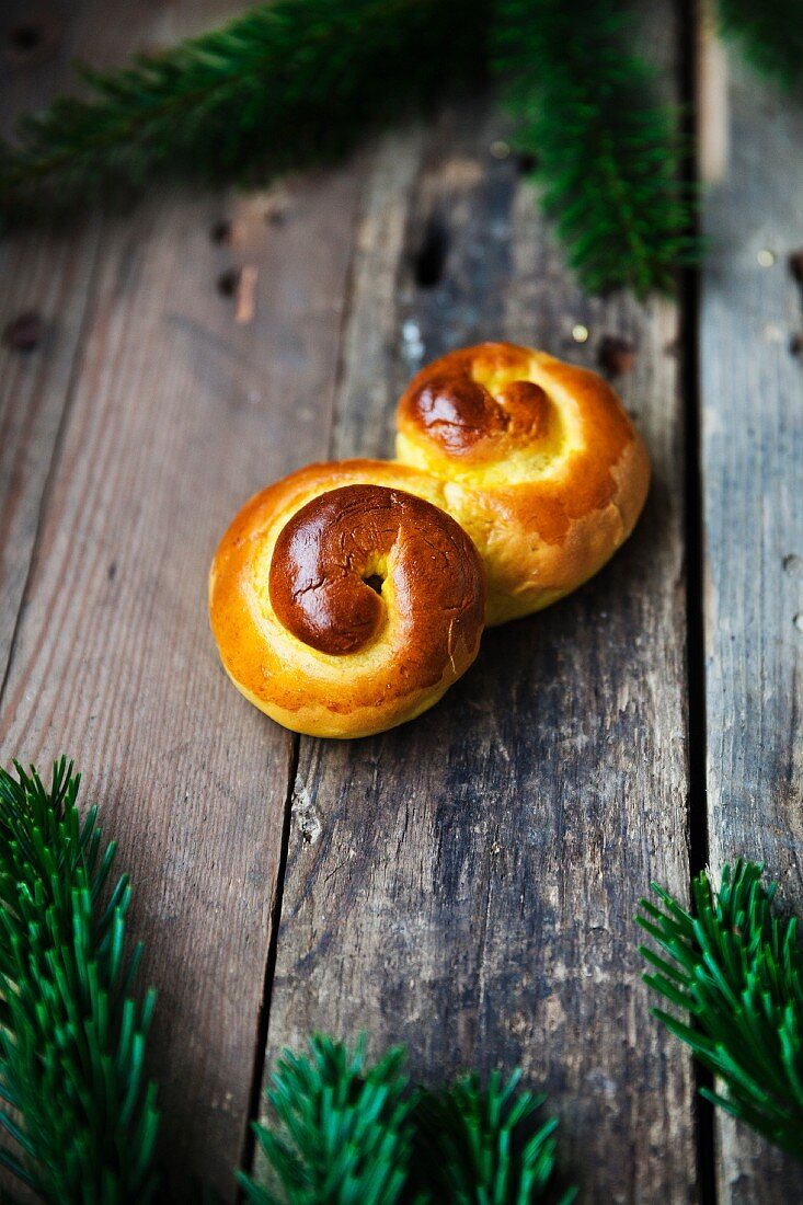 Classical Swedish saffron buns with raisins