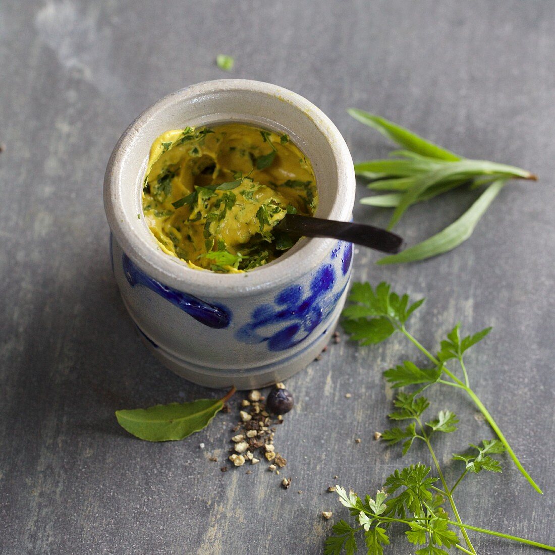 Homemade herb mustard with tarragon