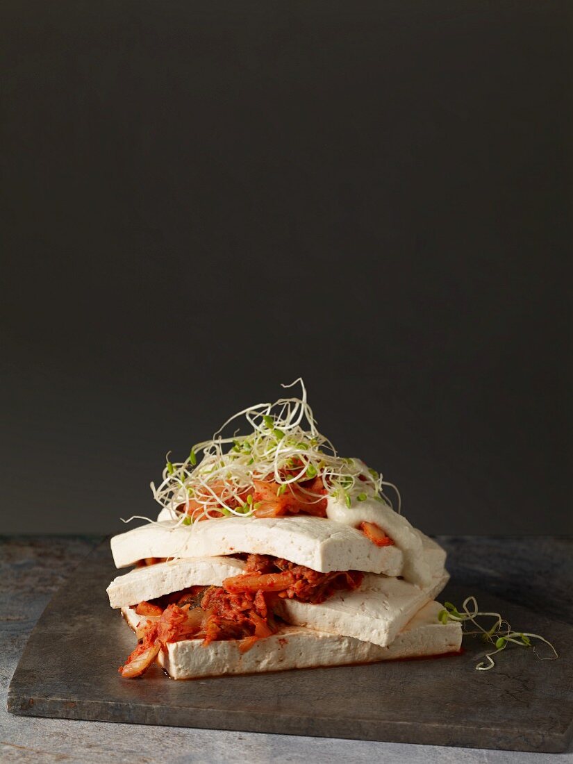 Steamed tofu with roasted kimchi