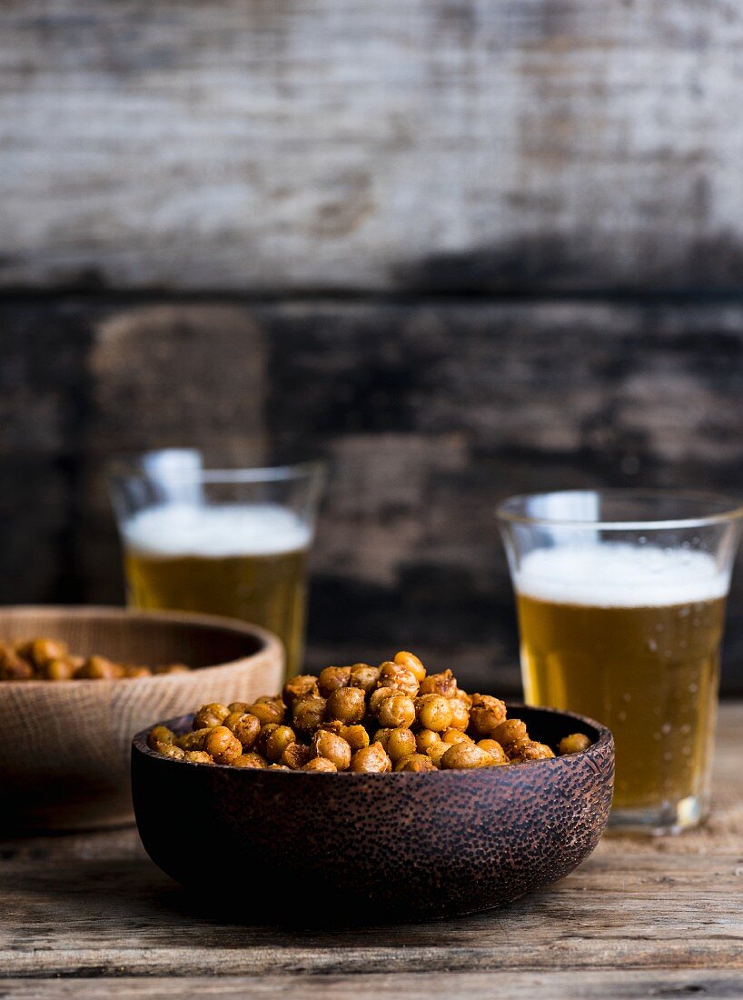 Oven-roasted chickpeas and beer