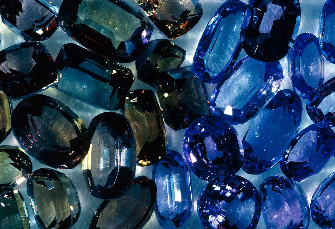 Cut crystals of blue tanzanite