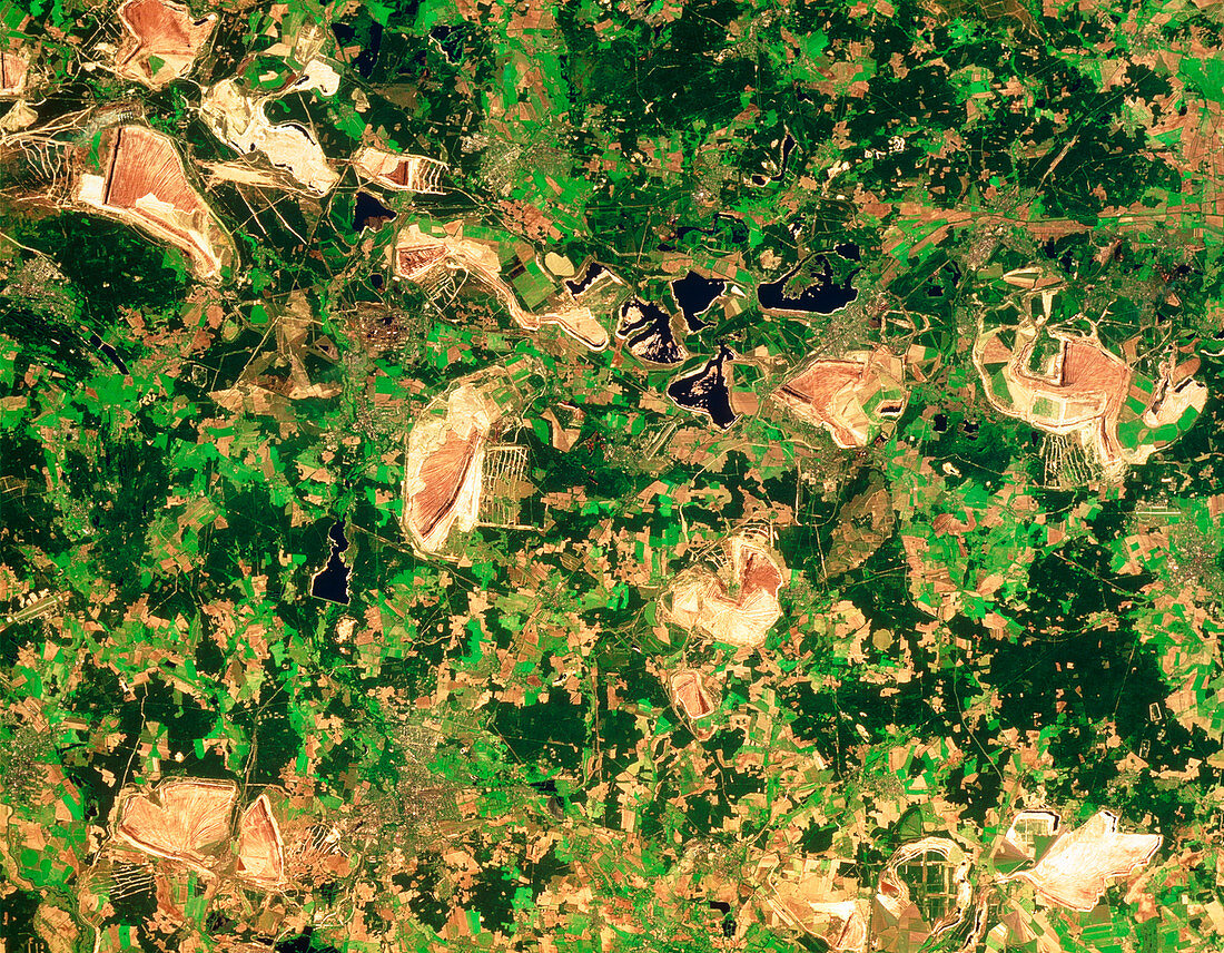 Satellite view of open cast mines near Cottbus