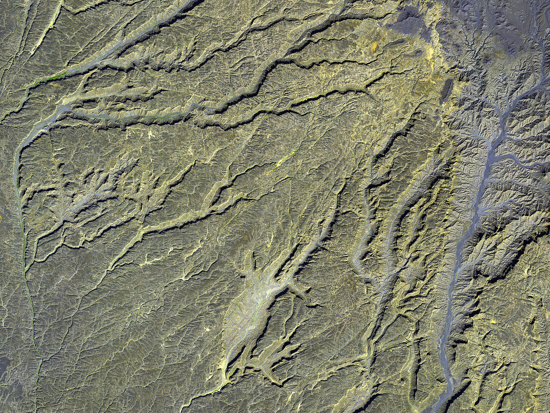 Tibesti volcanic canyons,satellite image