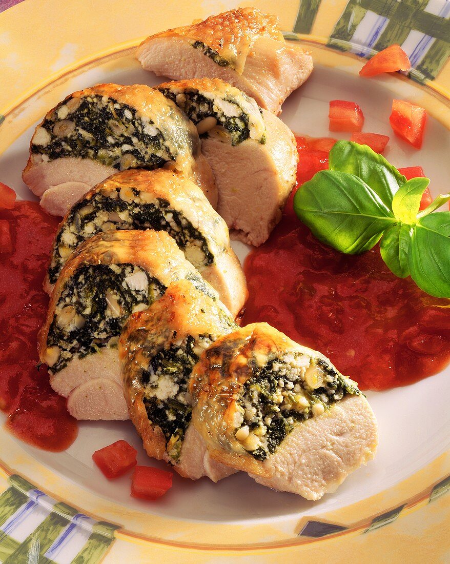 Turkey breast stuffed under skin with spinach & sheep's cheese