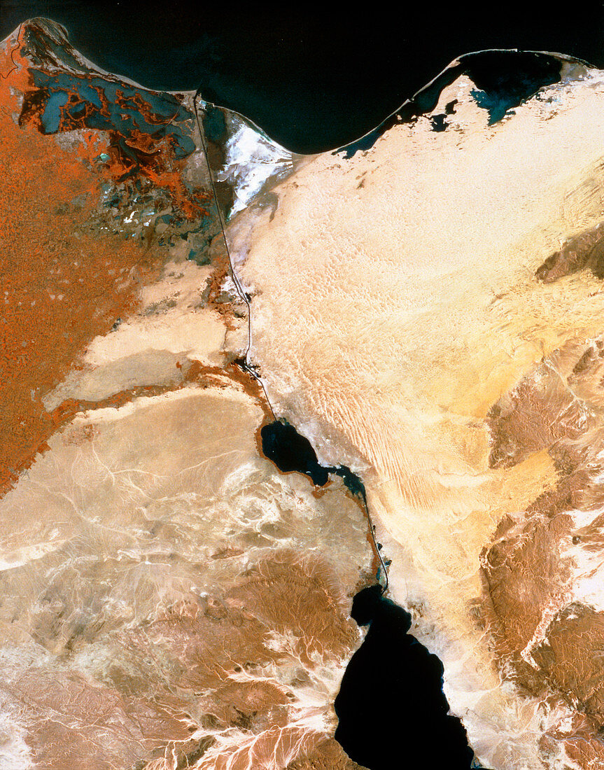 Infrared satellite image of Suez canal & Nile dlta