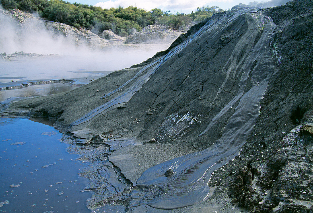 Mud flow at geothermal spring