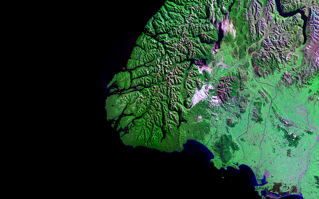 Fiordland,New Zealand,satellite image