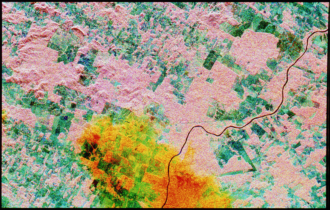 Coloured radar satellite image of deforestation