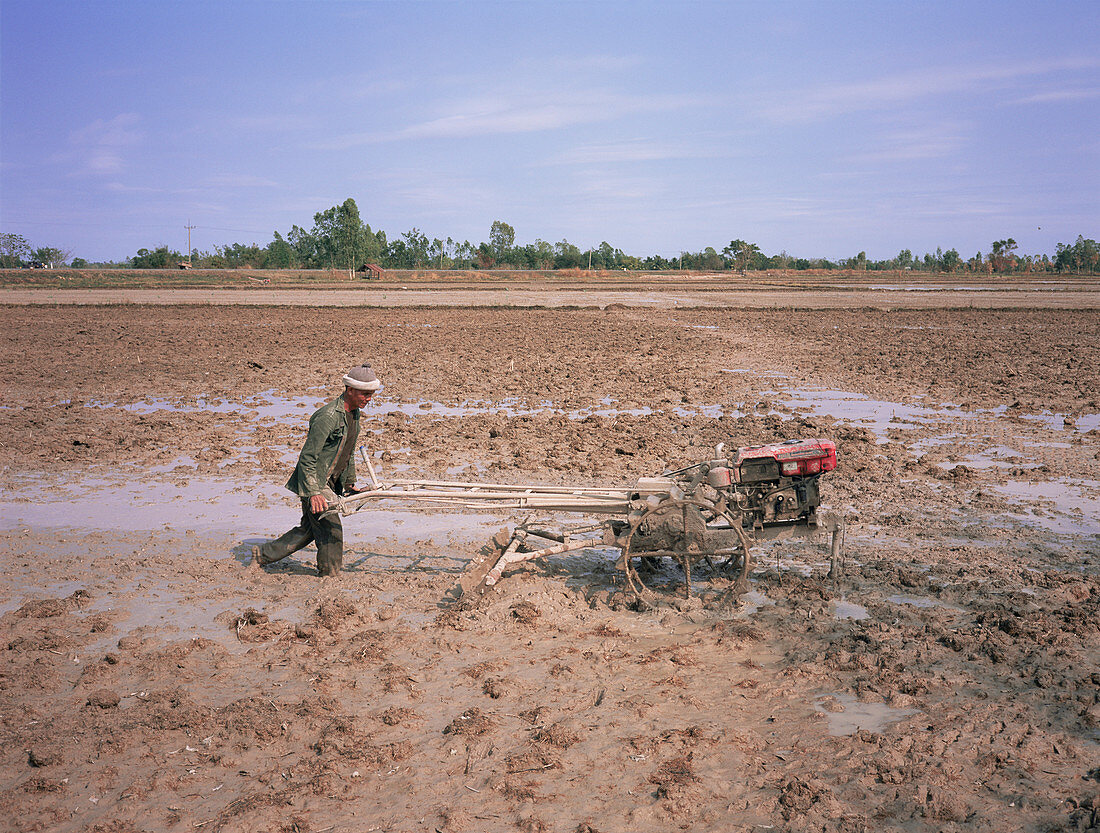 Farmer ploughing field