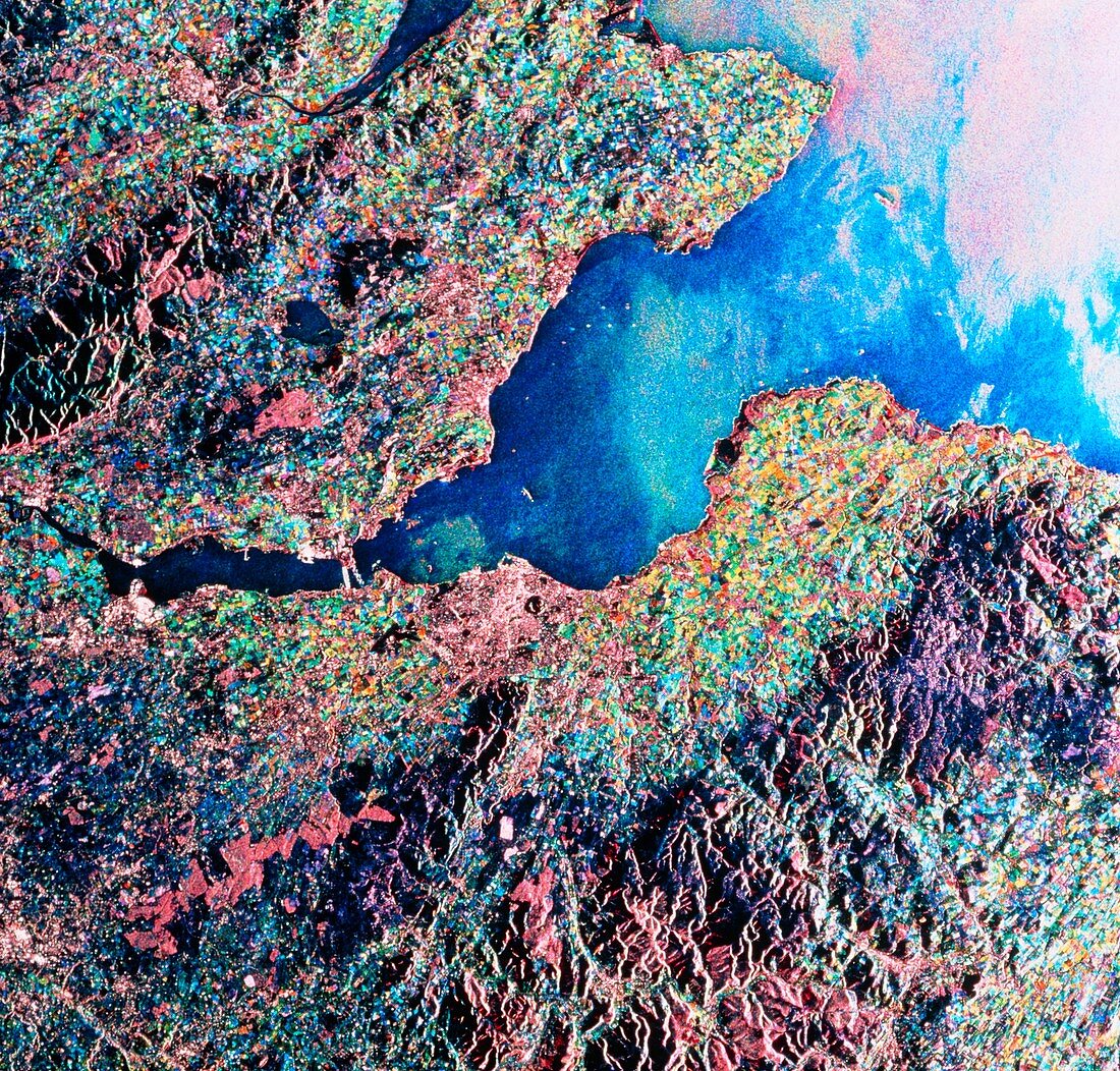 Coloured radar satellite image of Edinburgh