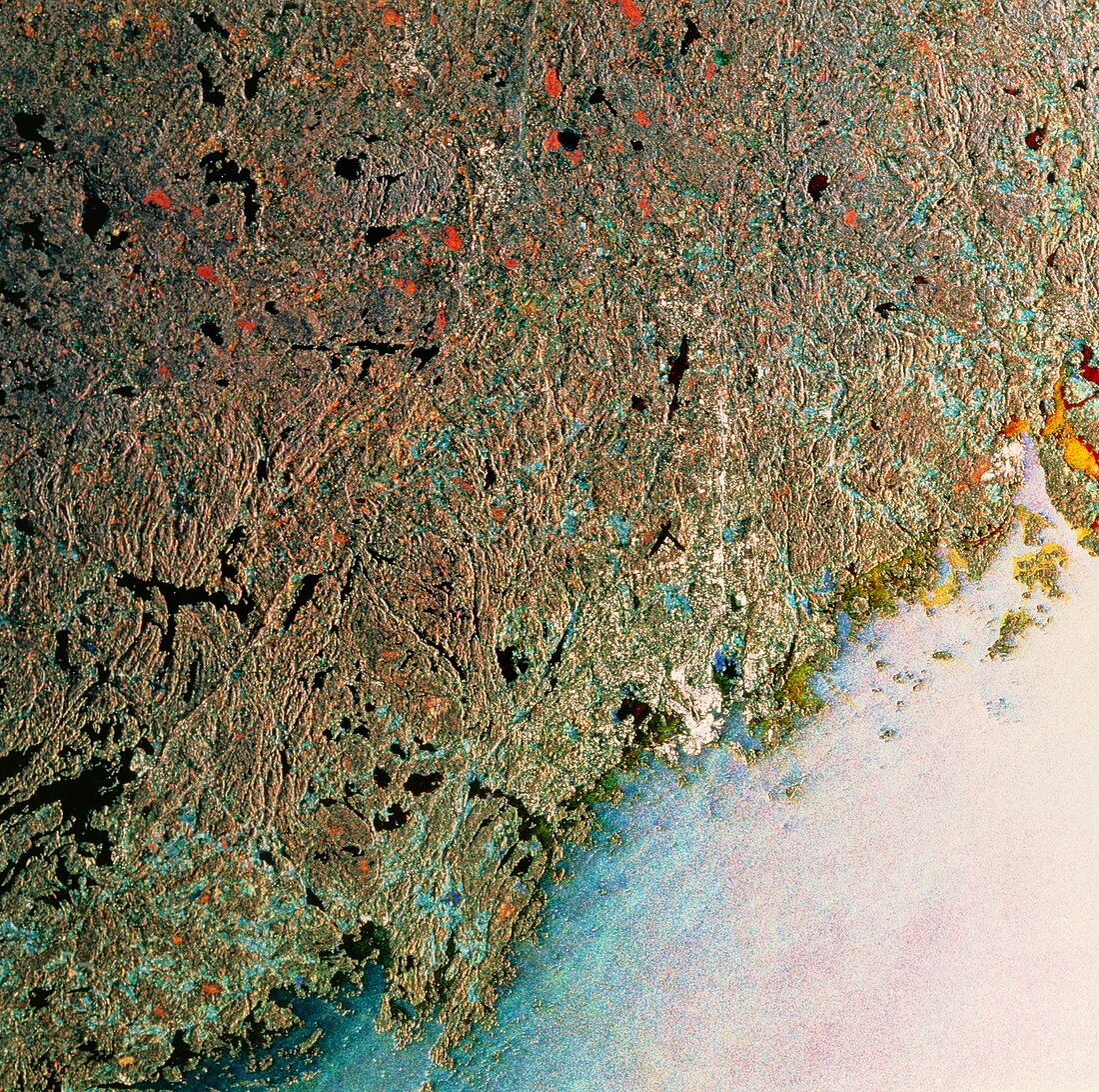 Coloured radar satellite image of Helsinki
