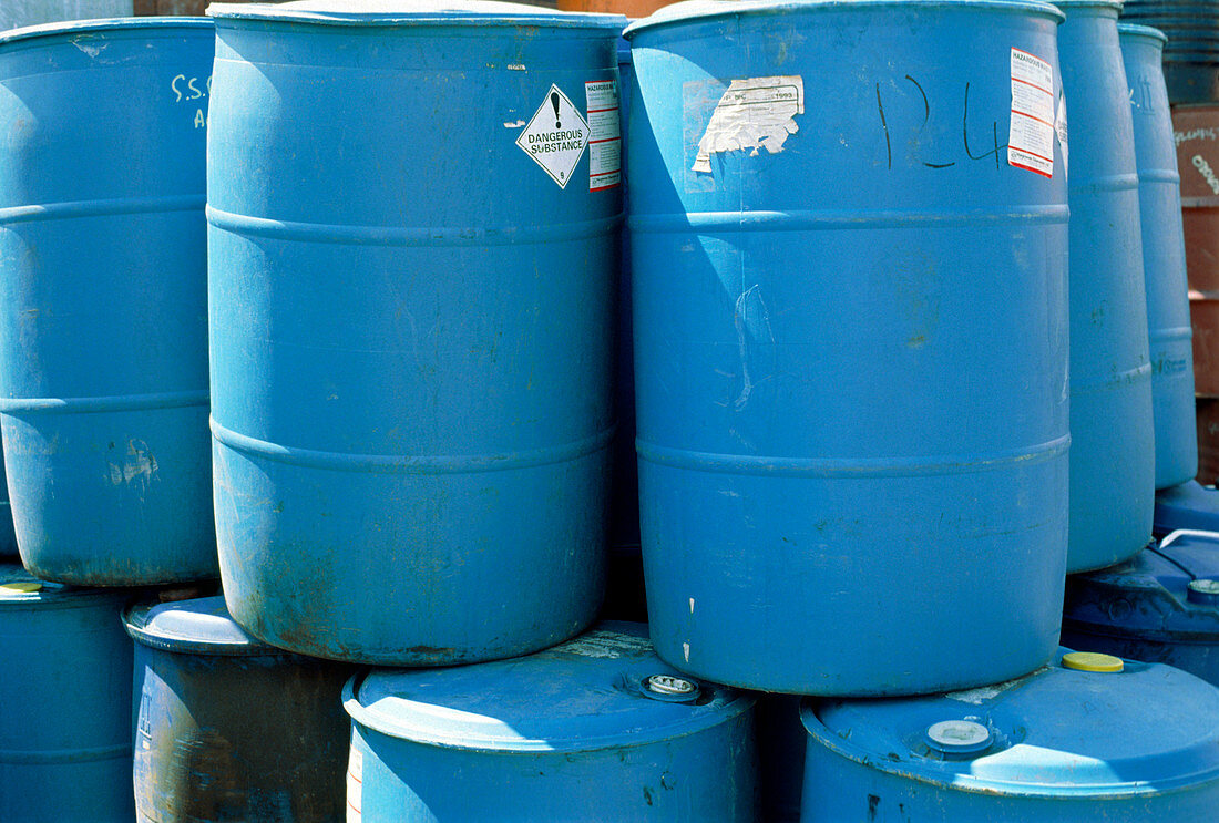 Barrels containg hazardous chemical waste