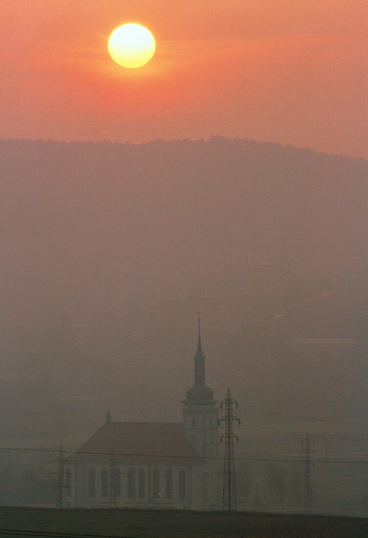 Sunset through smoky air,Most,Czech Republic