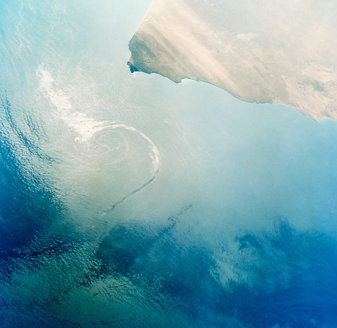 Oil slick off Oman seen from Shuttle STS-45
