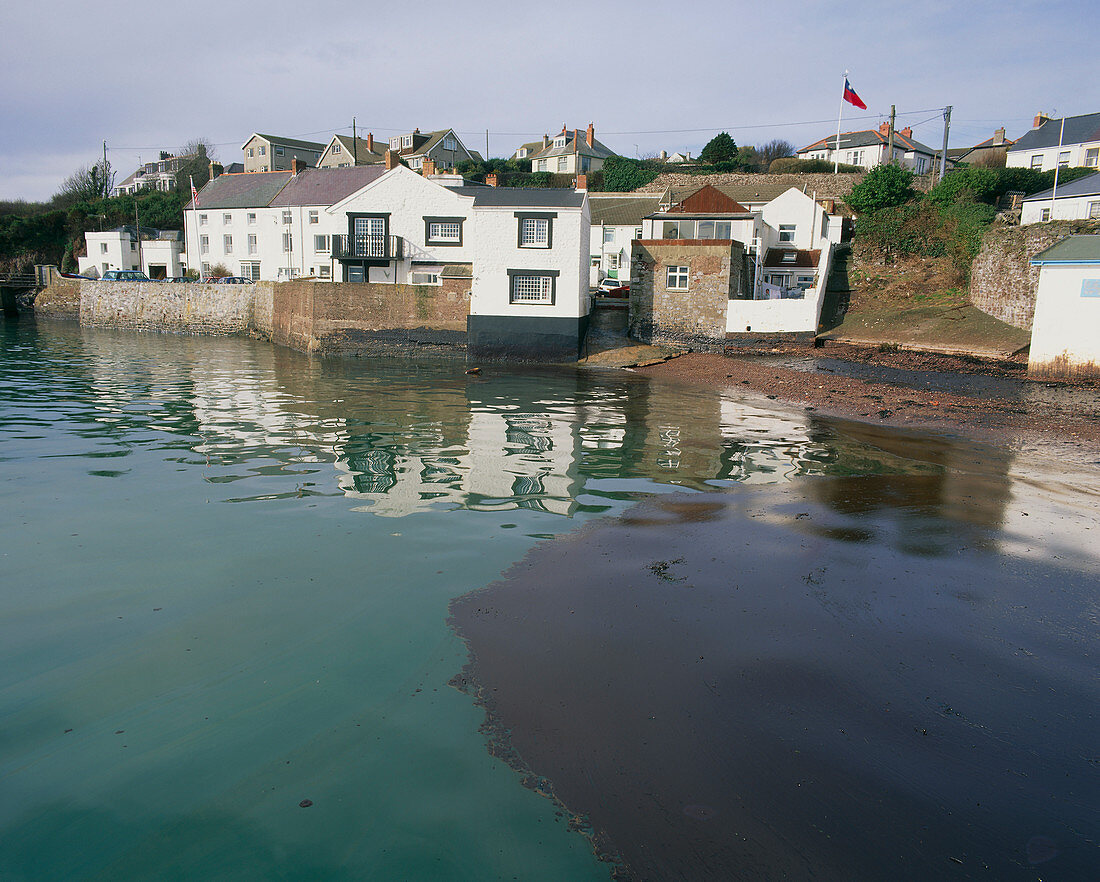 Oil slick coming ashore in a residential area