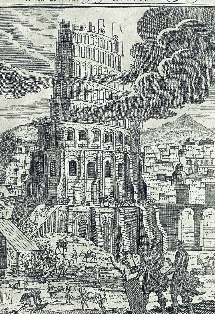 Engraving of the legendary tower of Babel