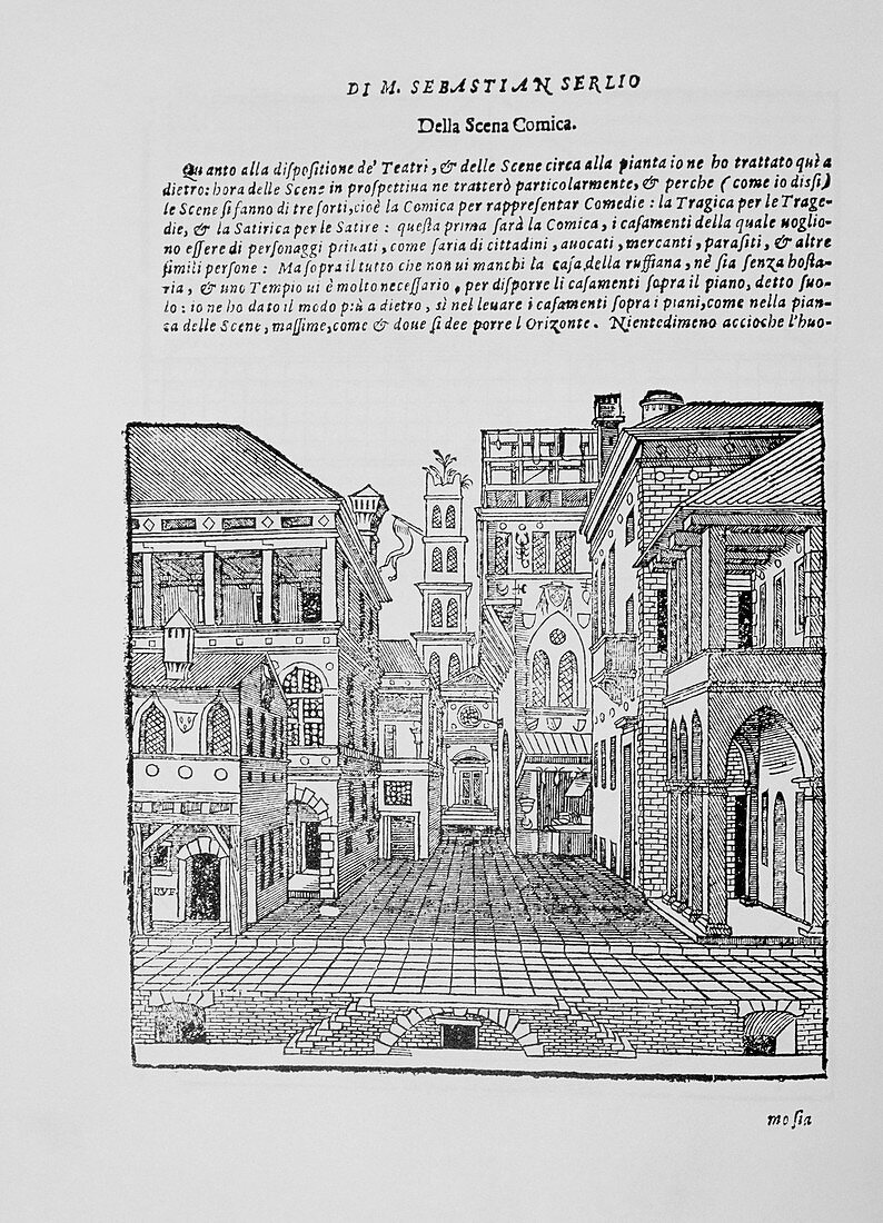 Book illustration of a Renaissance theatre stage