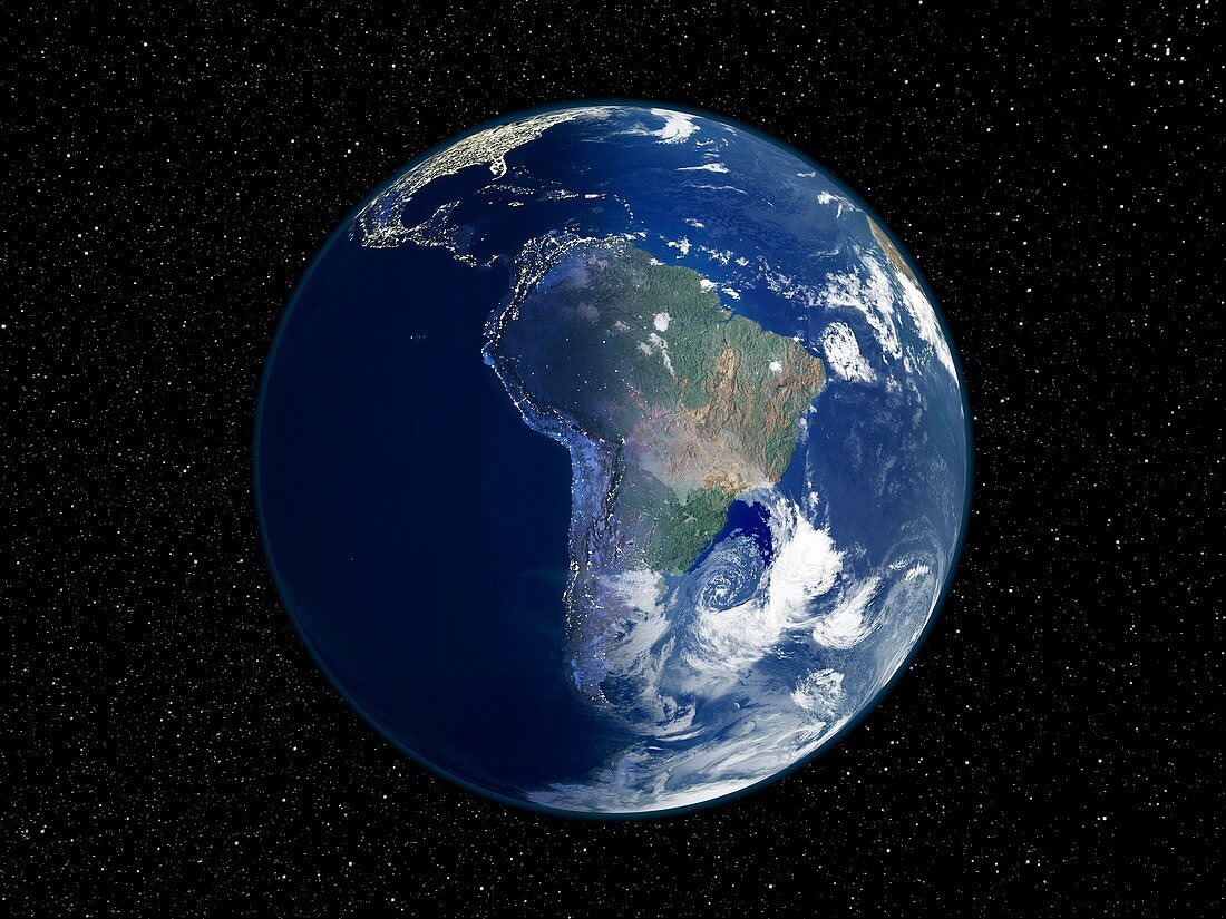 South America,night-day satellite image