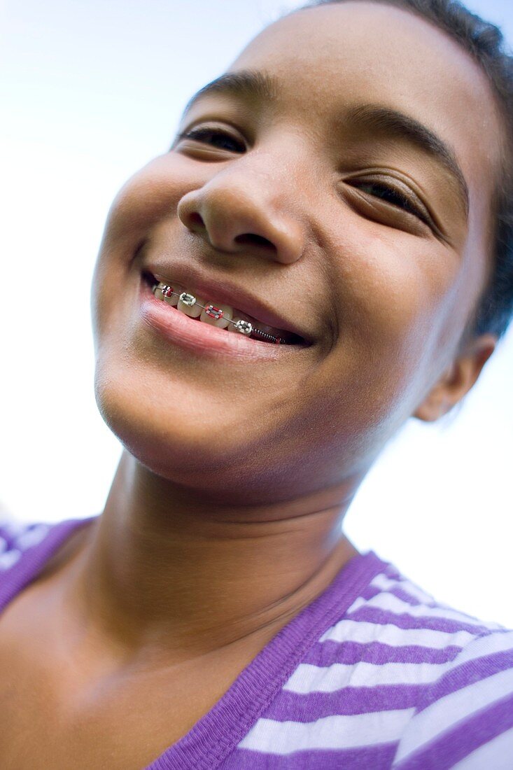 Girl wearing dental braces