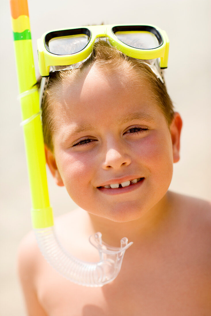 Boy wearing a snorkel