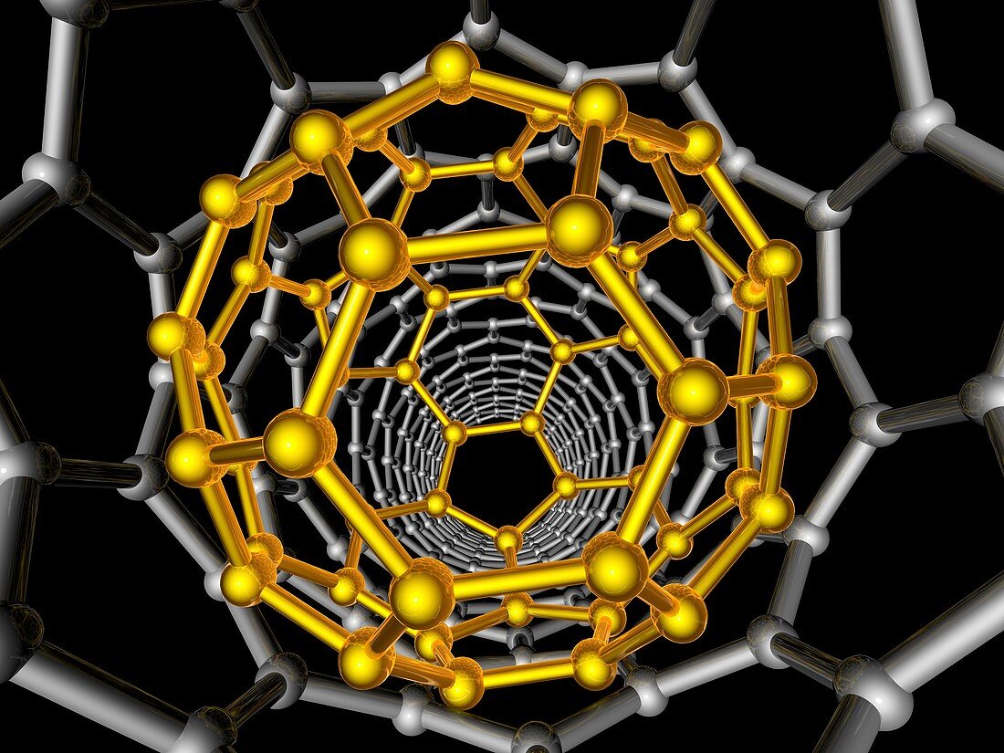 Carbon nanotube and buckyball,artwork