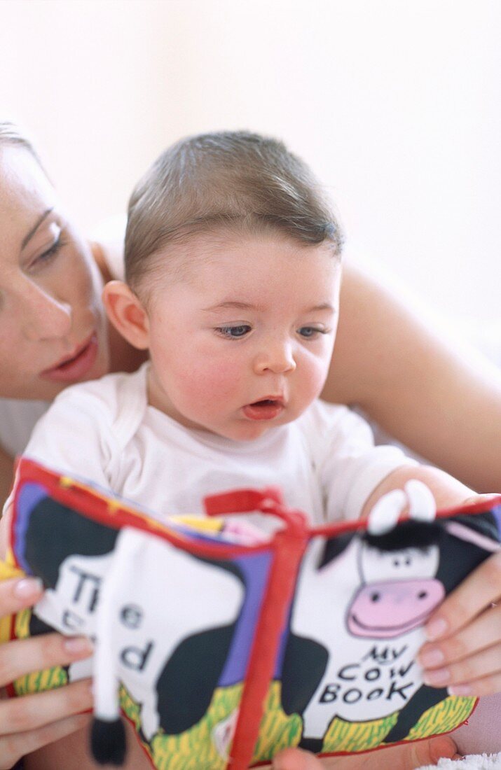 Mother reading to baby boy