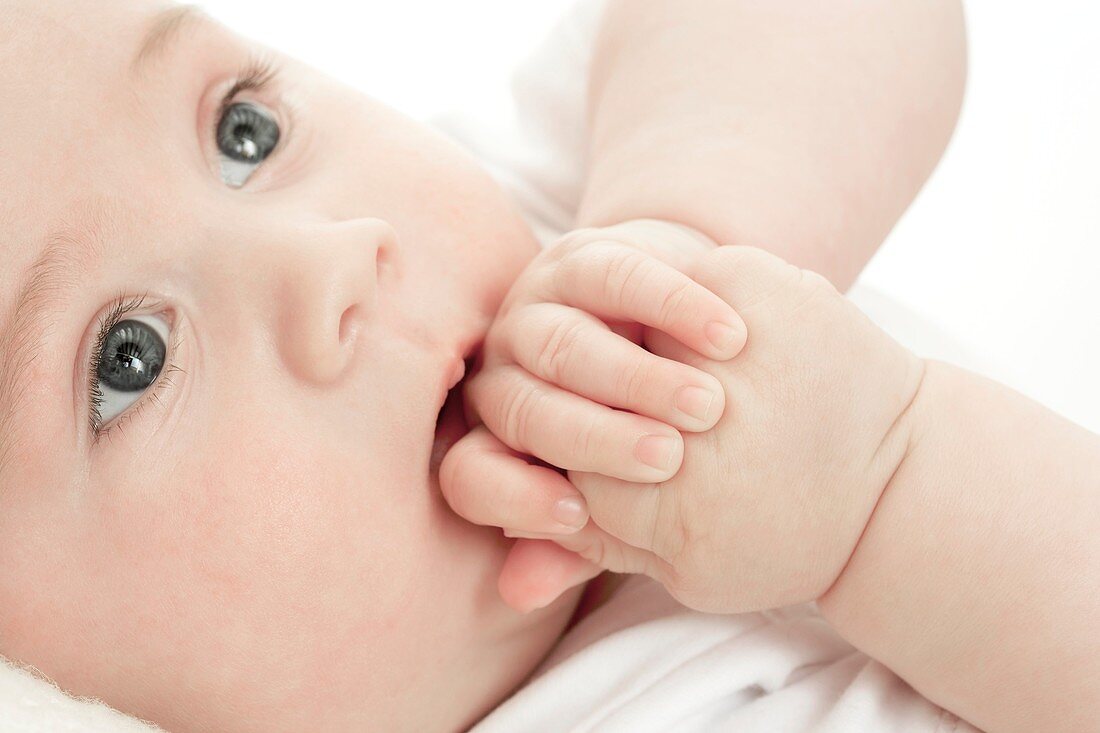 Baby sucking on his hands