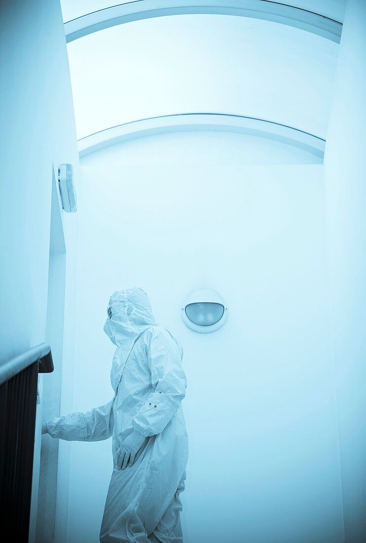 Scientist in an isolation suit
