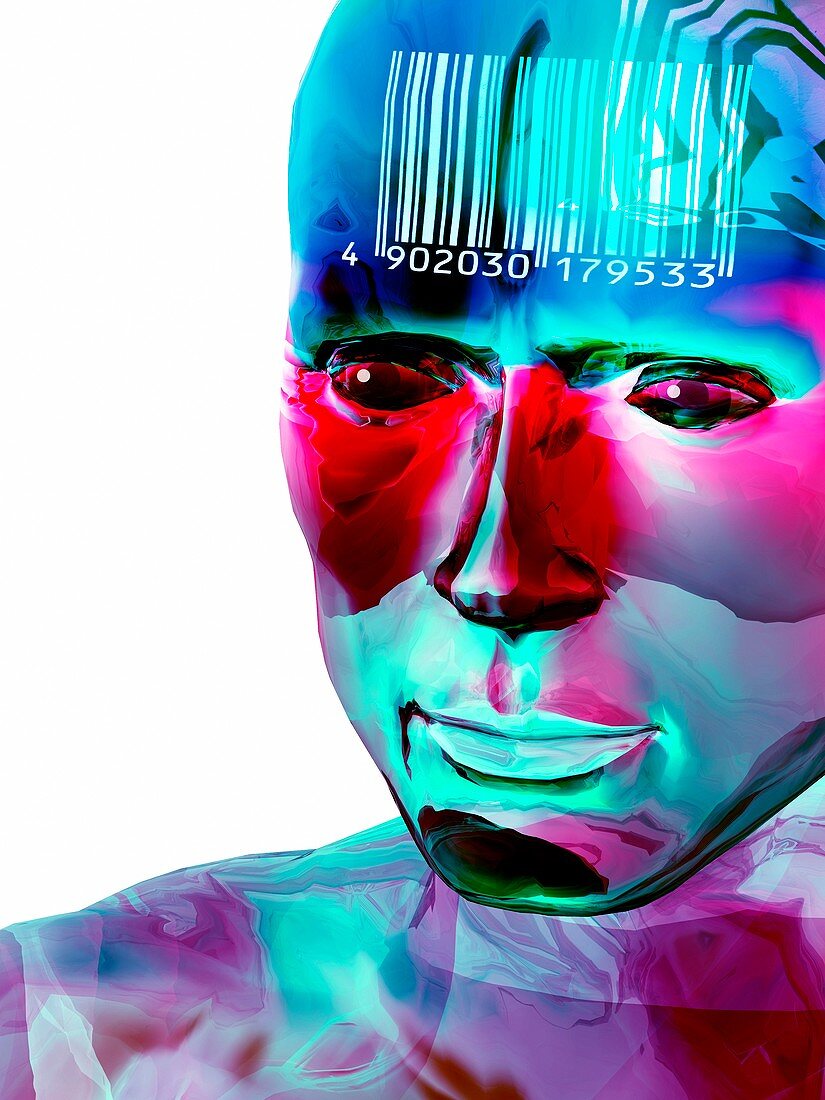 Humanoid and barcode,artwork