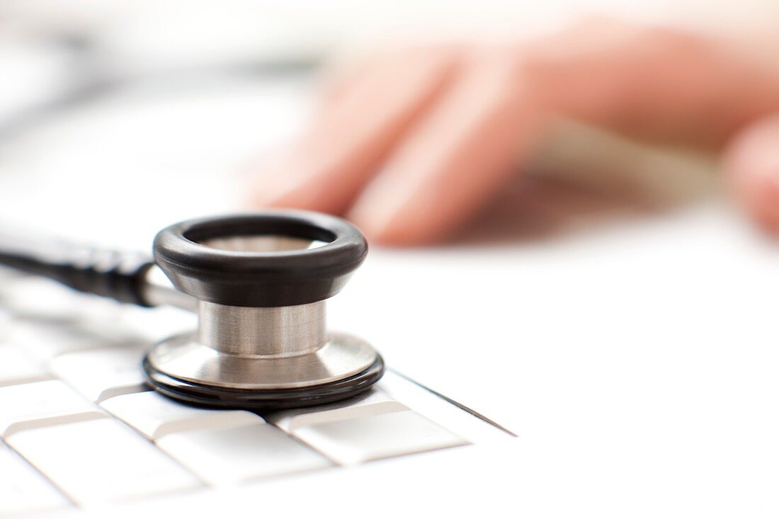 Stethoscope and keyboard