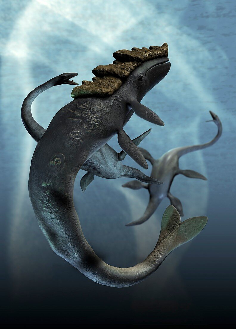 Leviathan and plesiosaur,artwork