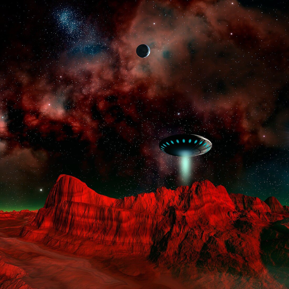 UFO over an alien planet,artwork