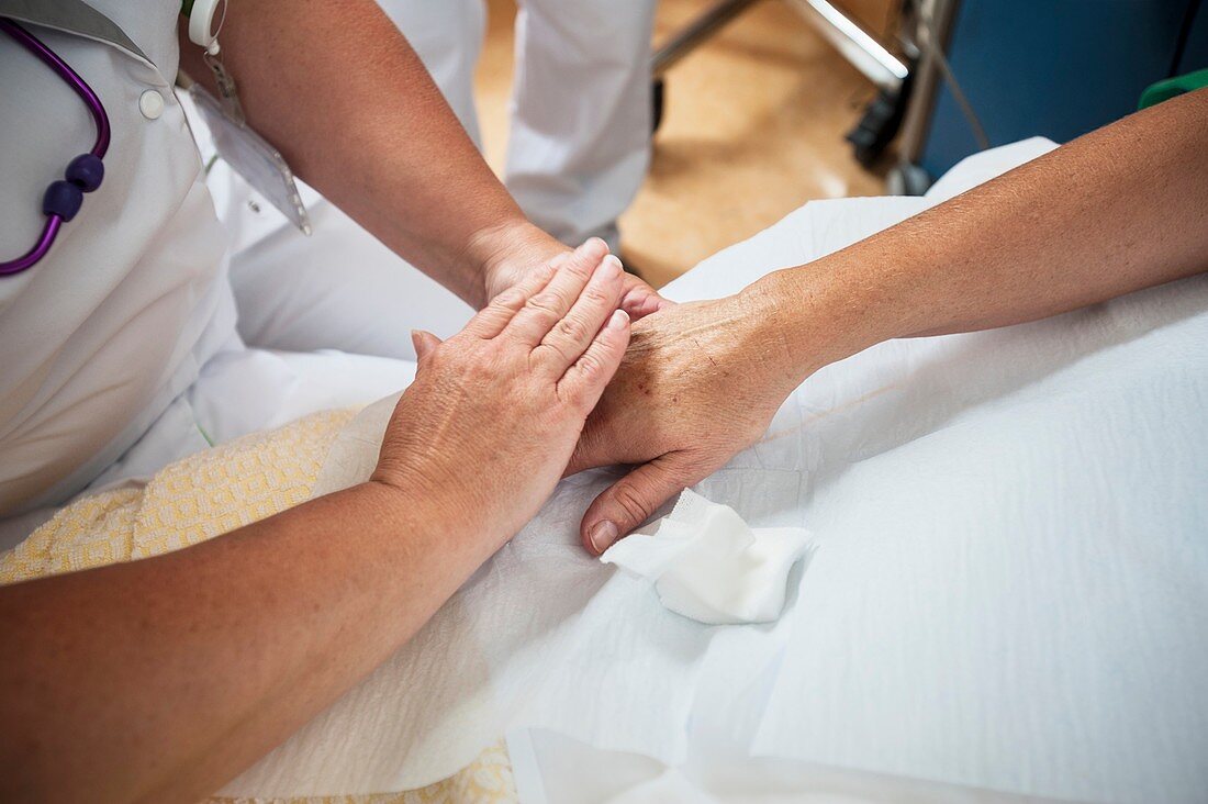 Nurse preparing a patient for an IV line