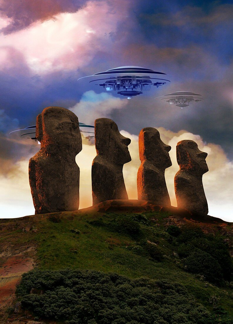 UFOs over Easter Island,artwork
