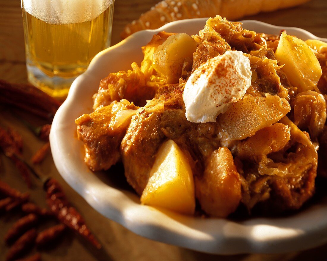 Szeged goulash with blobs of sour cream