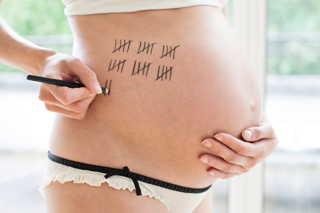 Pregnant woman counting down to due date