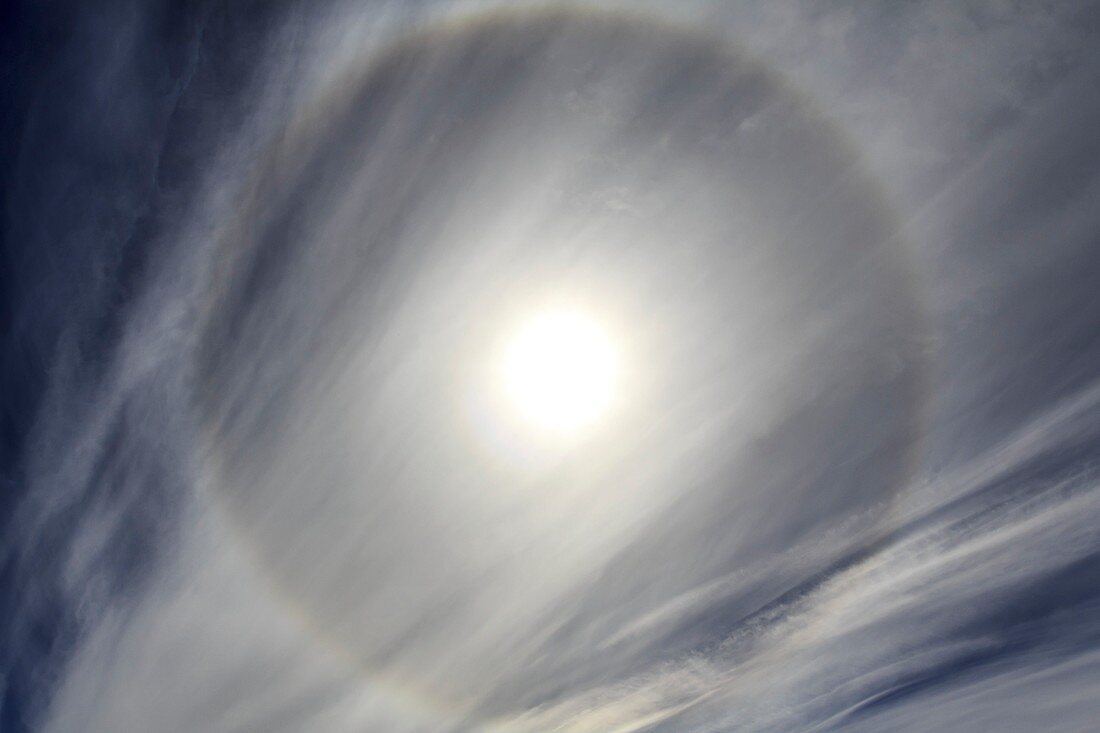 Cirrus clouds and ice halo,Antarctica