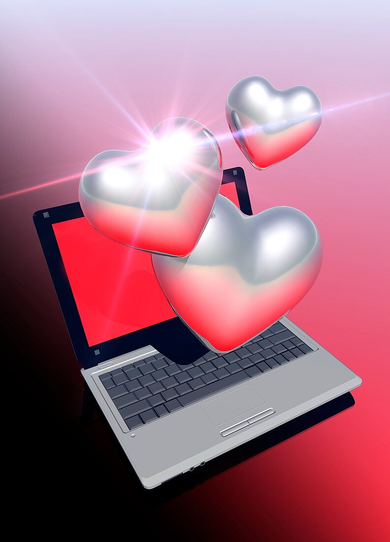 Laptop and hearts,artwork