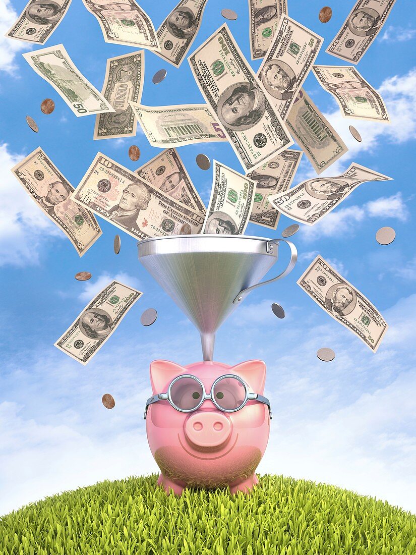 Piggy bank and dollars,artwork