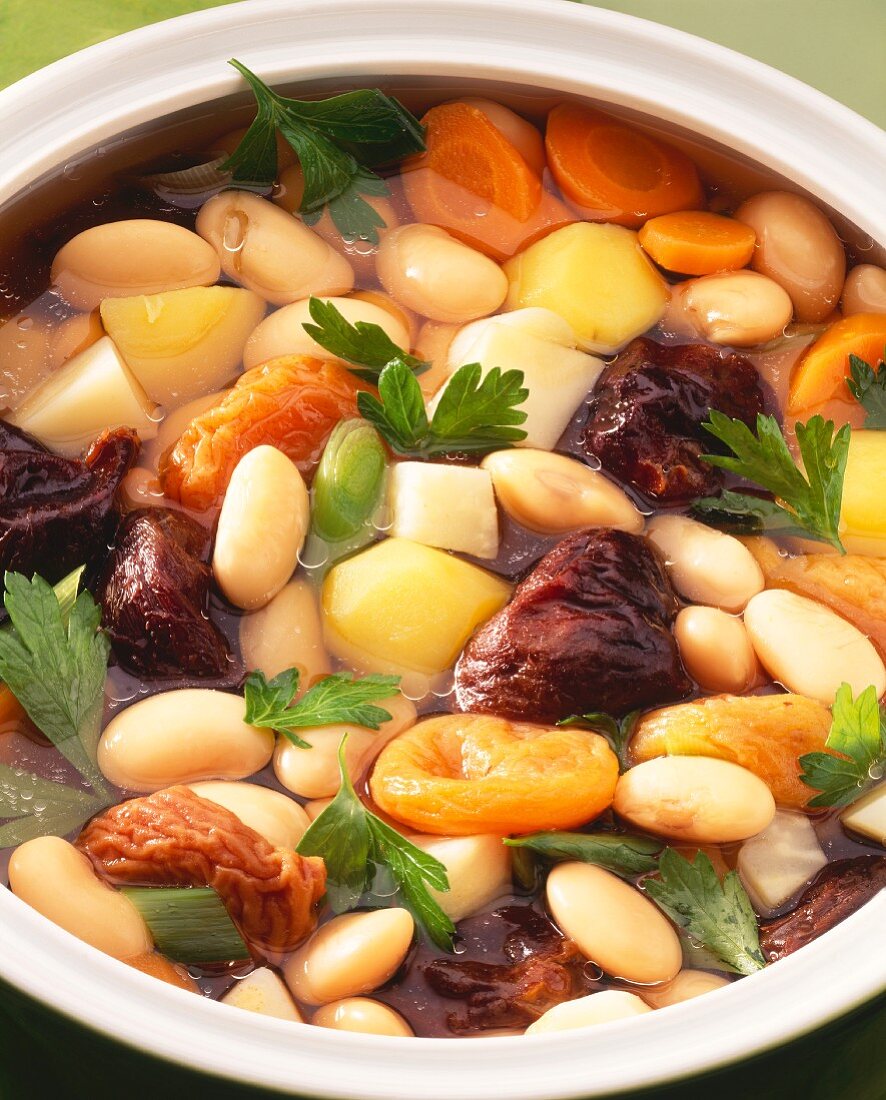 Bean and potato stew with dried fruit